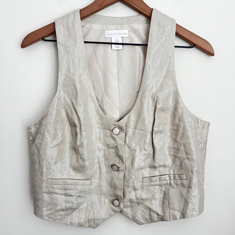 House of Harlow Beige Shiny Vest with Stone Buttons